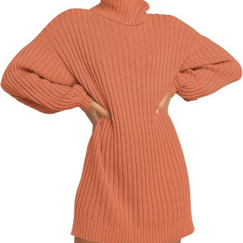 ANRABESS Women Oversized Sweater Dress Turtleneck Batwing Long Sleeve Ribbed Knit Loose 2024 Fall Winter Casual Short Dress